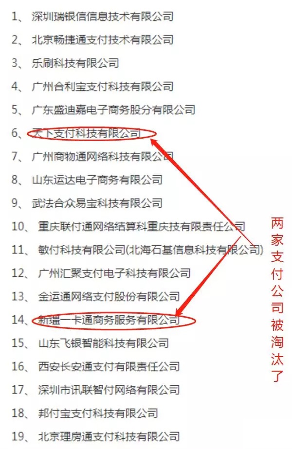 失牌支付公司明细